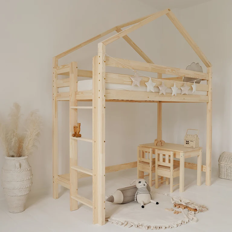 Lit cabane mi-hauteur 90x190 sommier inclus Candice Bois