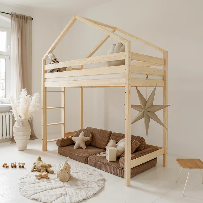 Lit cabane mi-hauteur 90x190 sommier inclus Candice Bois