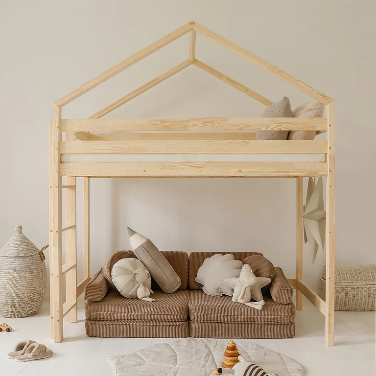 Lit cabane mi-hauteur 90x200 sommier inclus Candice Bois