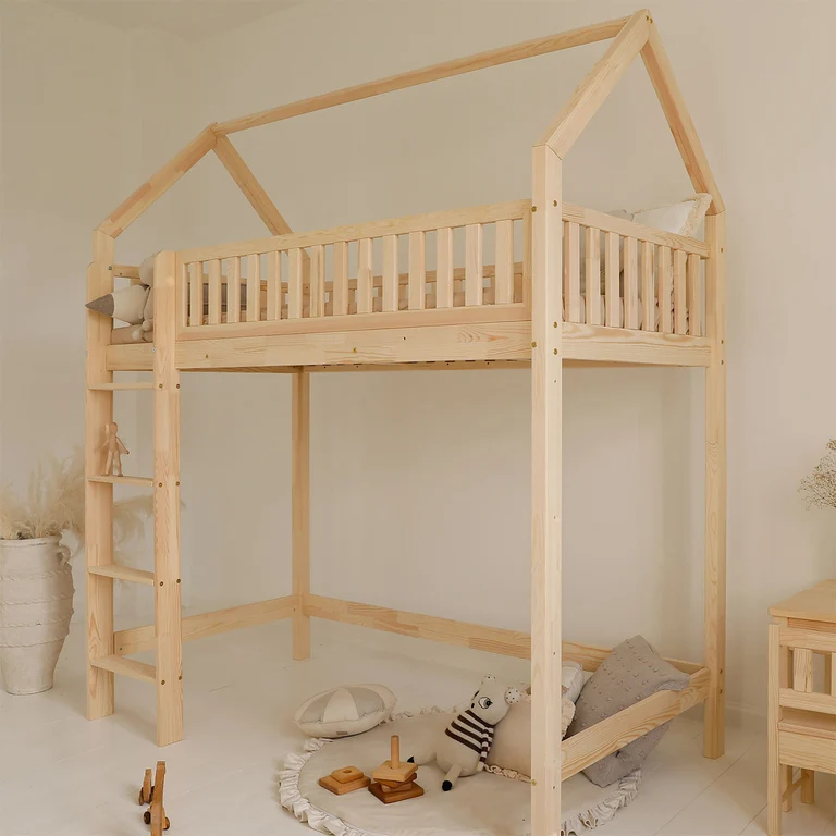 Lit cabane mi-hauteur 90x190 sommier inclus Daisy Bois