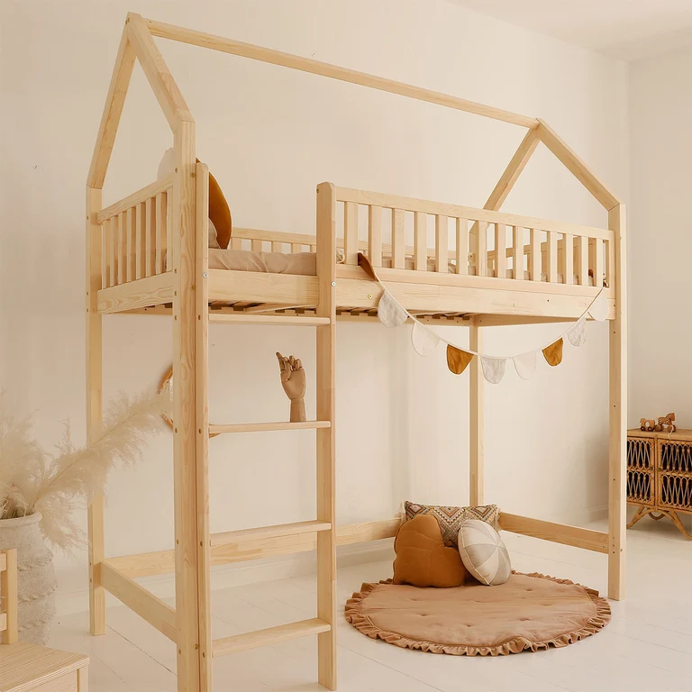 Lit cabane mi-hauteur 90x190 sommier inclus Daisy Bois