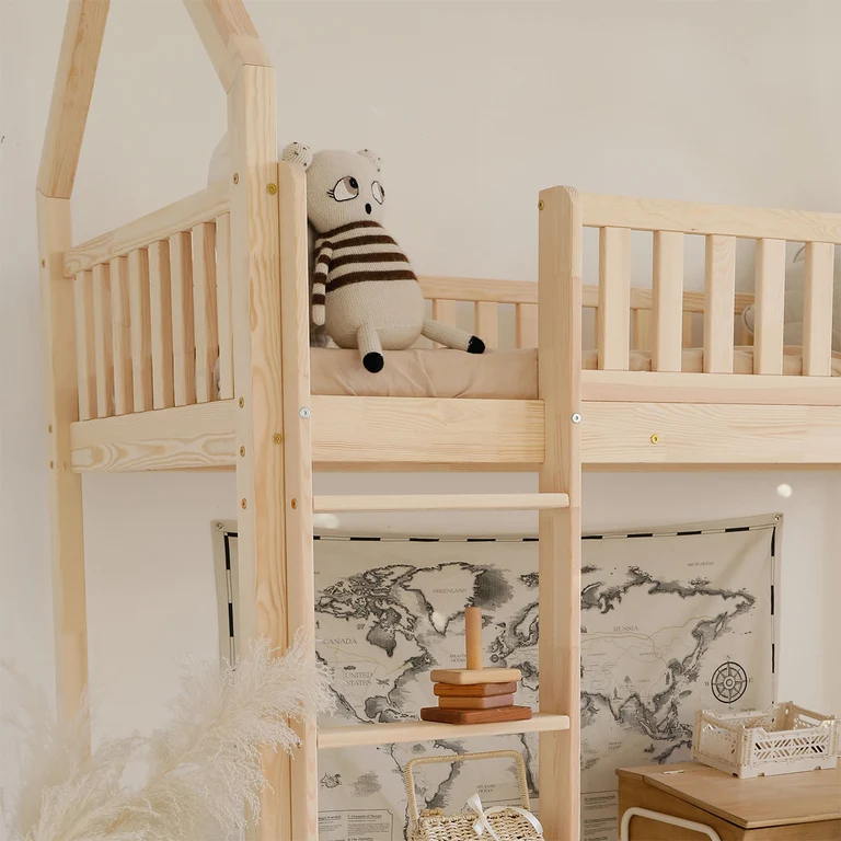 Lit cabane mi-hauteur 90x200 sommier inclus Daisy Bois