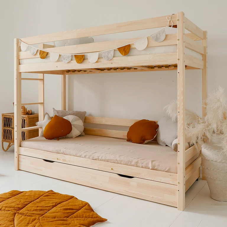 Lit superposé 90x200 sommiers et tiroir inclus Anaëlle Bois