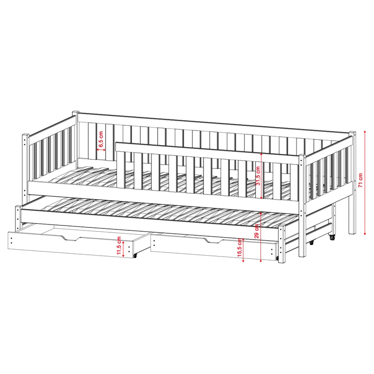 Lit 90x200 sommier lit gigogne et tiroirs inclus Antoine Bois