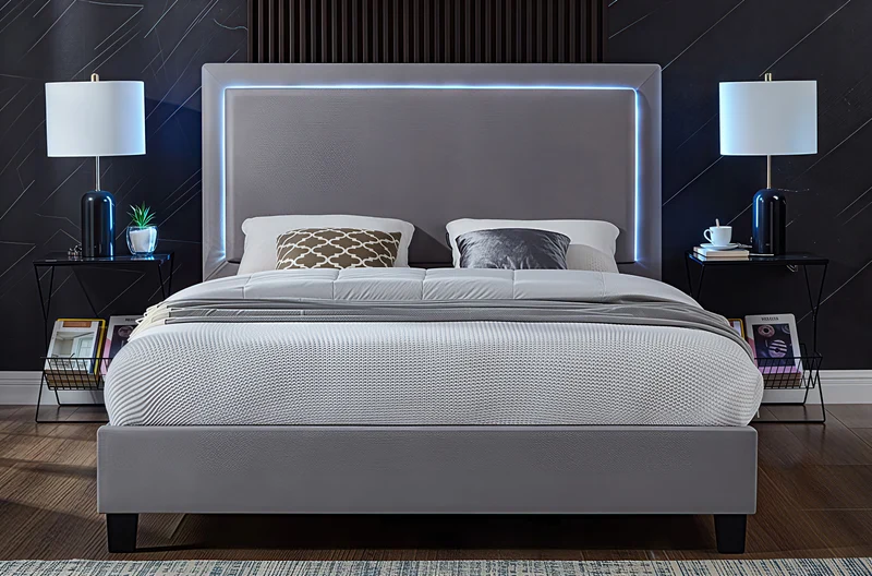 LUMINEX AURA™ – LED VELVET UPHOLSTERED PLATFORM BED – T2365