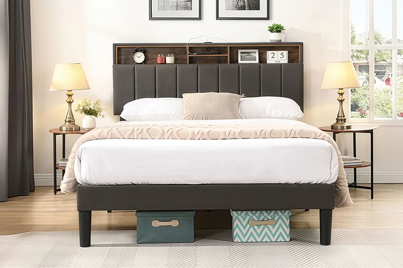 LYXON™ SMART STORAGE PLATFORM BED WITH SHELVING & USB – T2178
