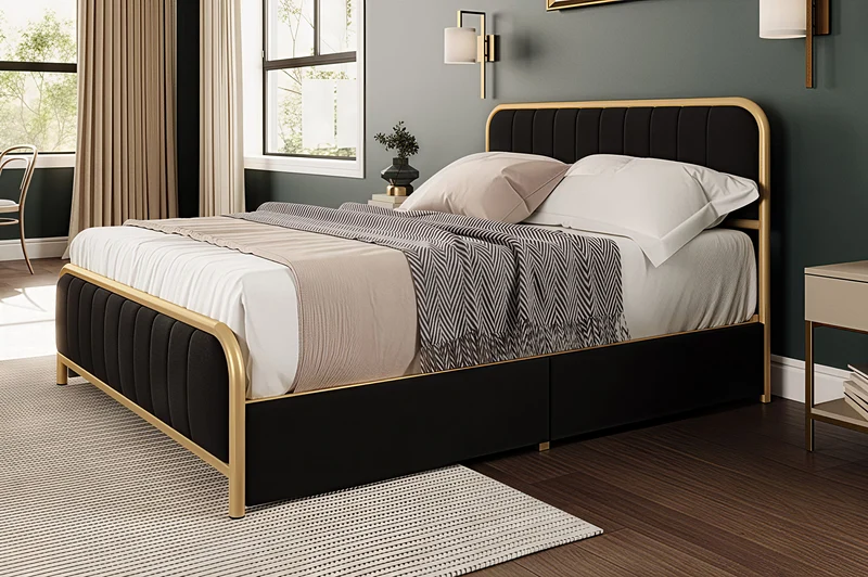 AUREX™ – LUXURY VELVET STORAGE PLATFORM BED – T2334