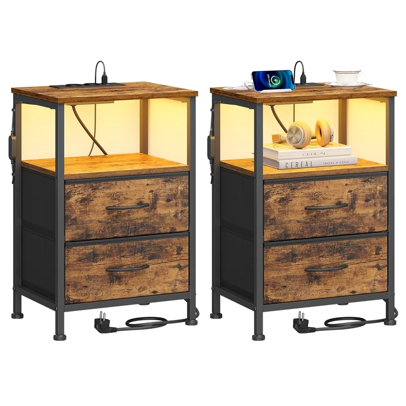 Table de chevet avec prise led et fonction de charge pour chambre
