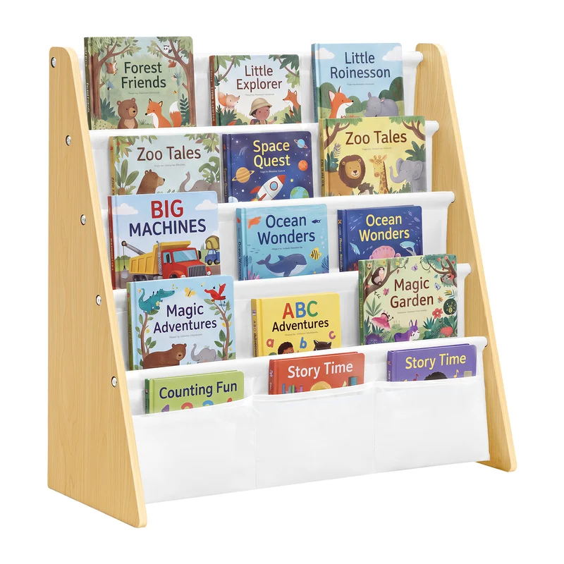 Bibliothèque enfant en acier tissu Oxford et MDF