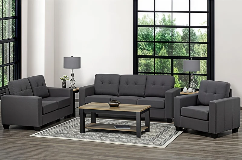 CANTERA CHARCOAL™ – CONTEMPORARY LINEN SOFA SET – T1173