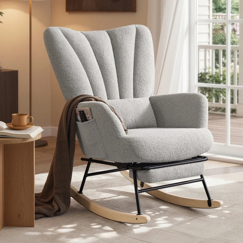 Fauteuil à Bascule avec Repose-Pieds Escamotable en Tissu Peluche