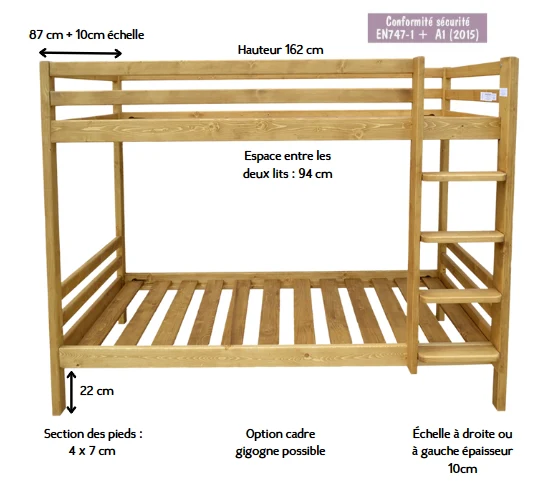 Lits superposés couchages 80x190cm échelle fixe réversible | Aravis