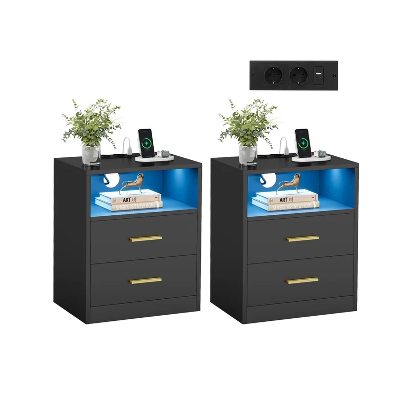 Collection - Lot de 2, Tables de Chevet avec Multiprise