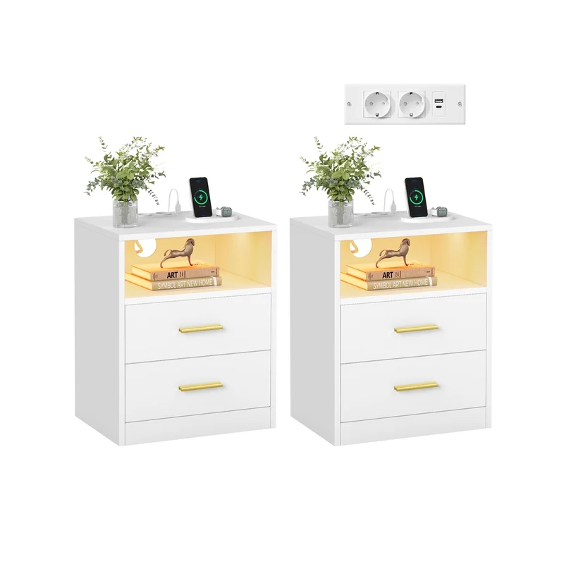 Collection - Lot de 2, Tables de Chevet avec Multiprise