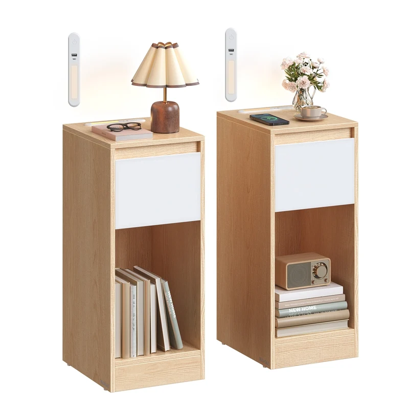 Table chevet lot 2 LED jaune amande