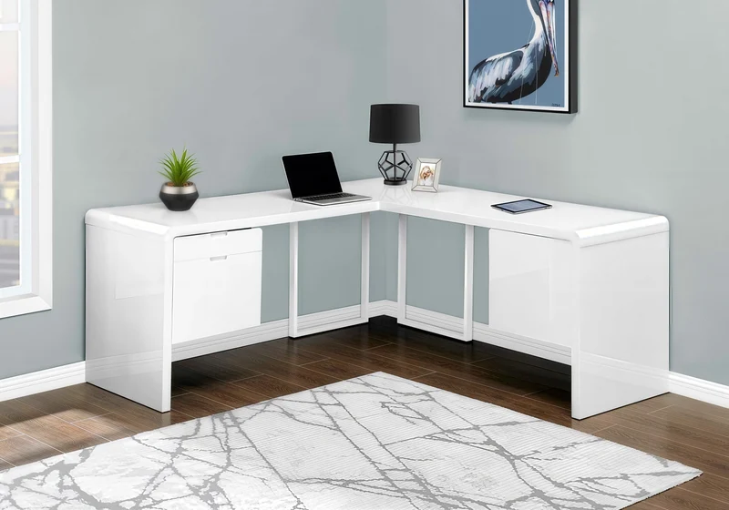 LUXARA CORNER™ – L-SHAPED HIGH GLOSS OFFICE DESK – I 7582