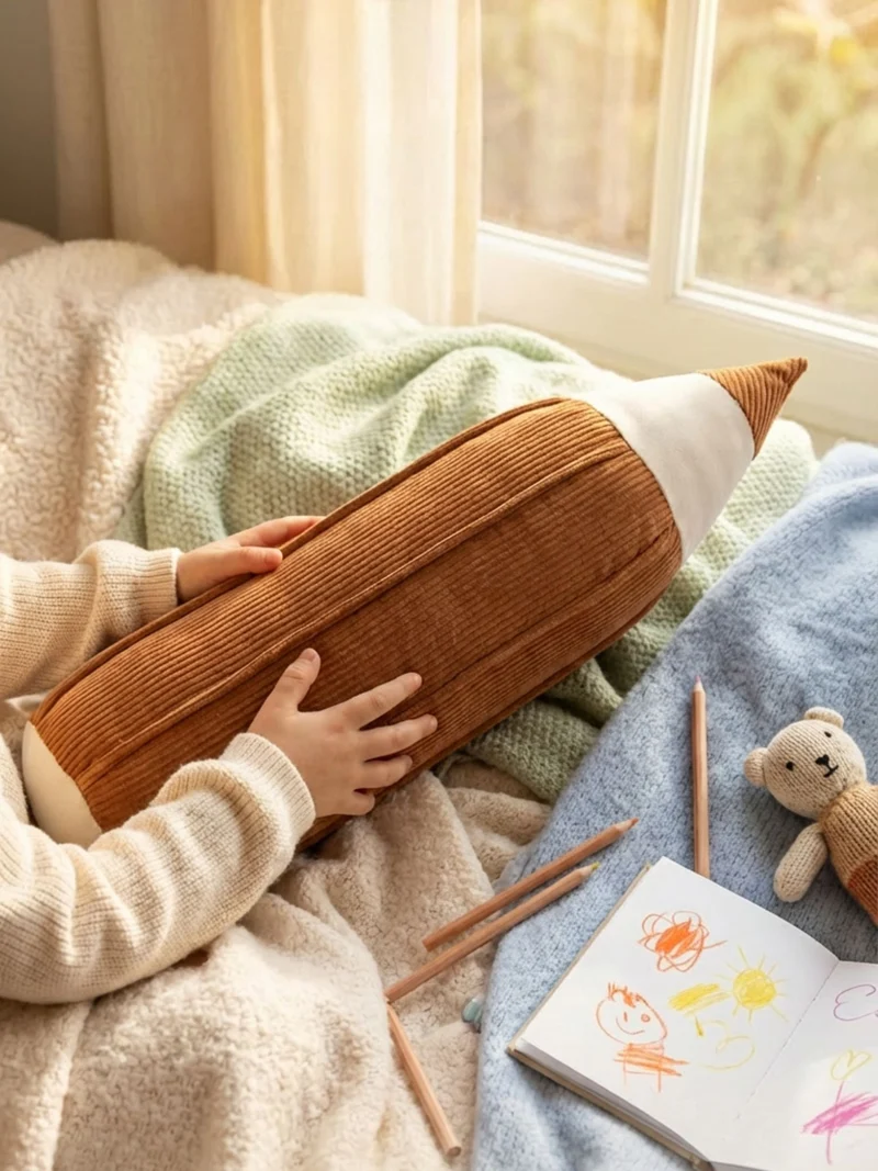 Coussin crayon en velours côtelé