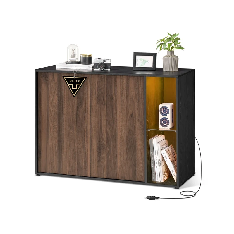 Buffet TV minimaliste avec éclairage et étagère en verre