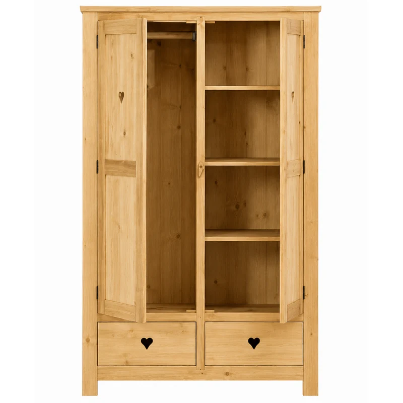 Armoire avec coeur 2 portes + 2 tiroirs en épicéa massif huilé miel | TERROIR