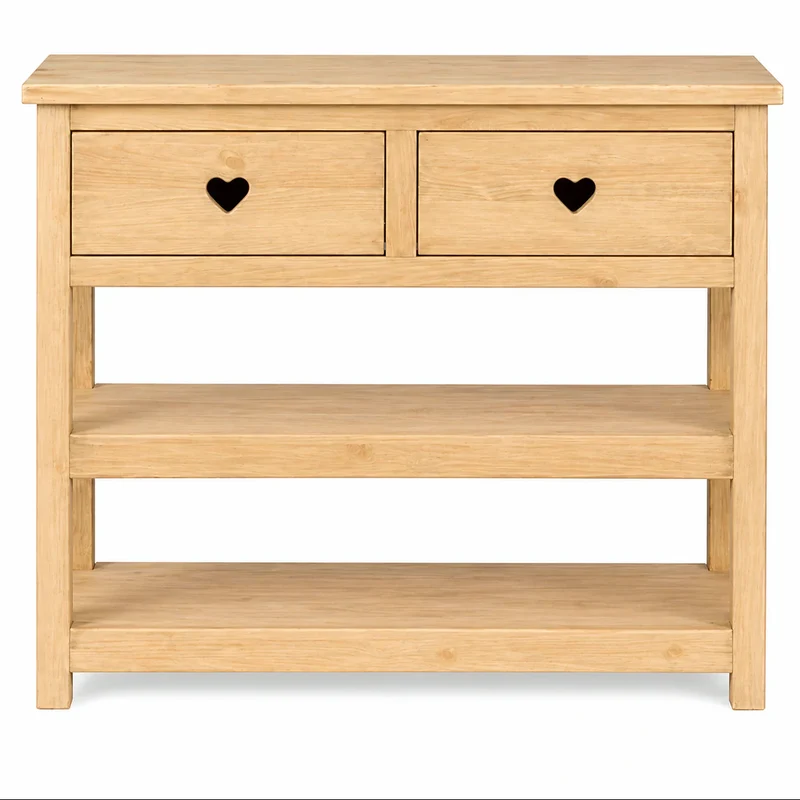 Console avec cœur 2 tiroirs en épicéa massif huilé miel | TERROIR