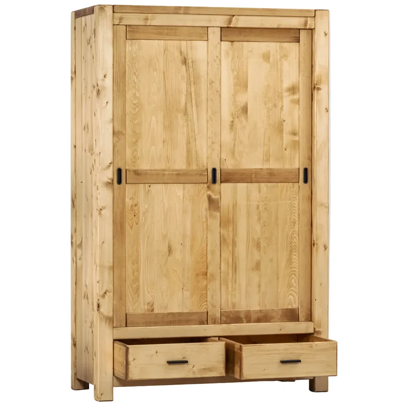 Armoire deux portes coulissantes deux tiroirs en épicéa massif huilé miel | DIBONA
