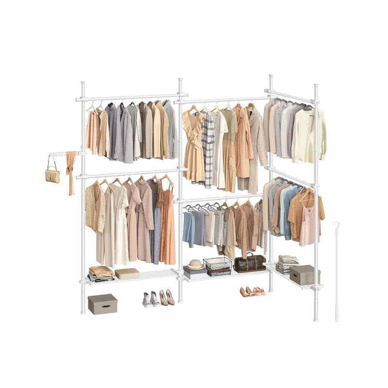 Penderie télescopique ouverte pour vêtements et rangement