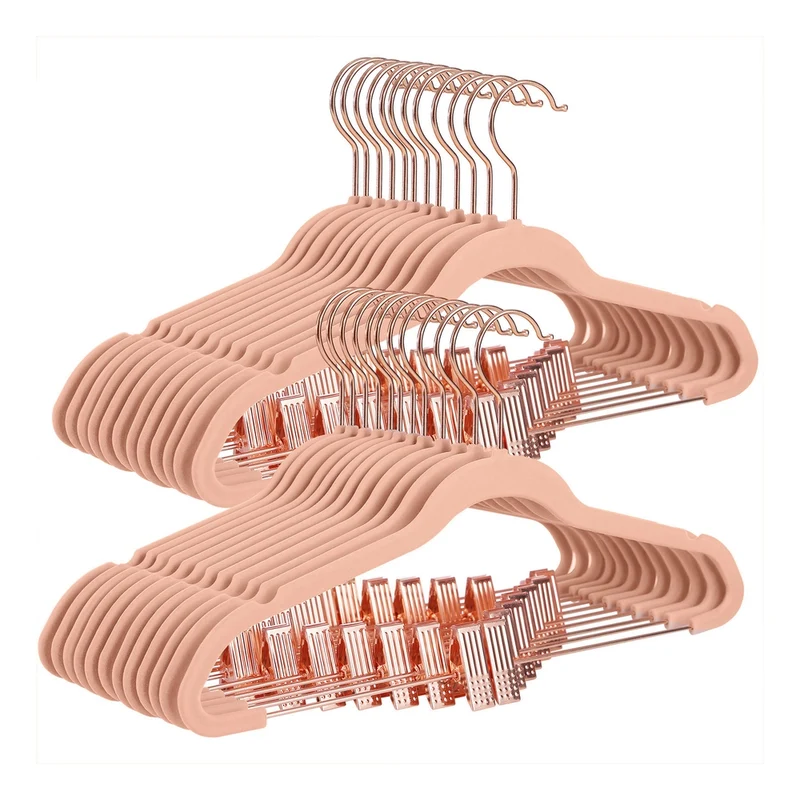 24 Cintres pinces velours rose