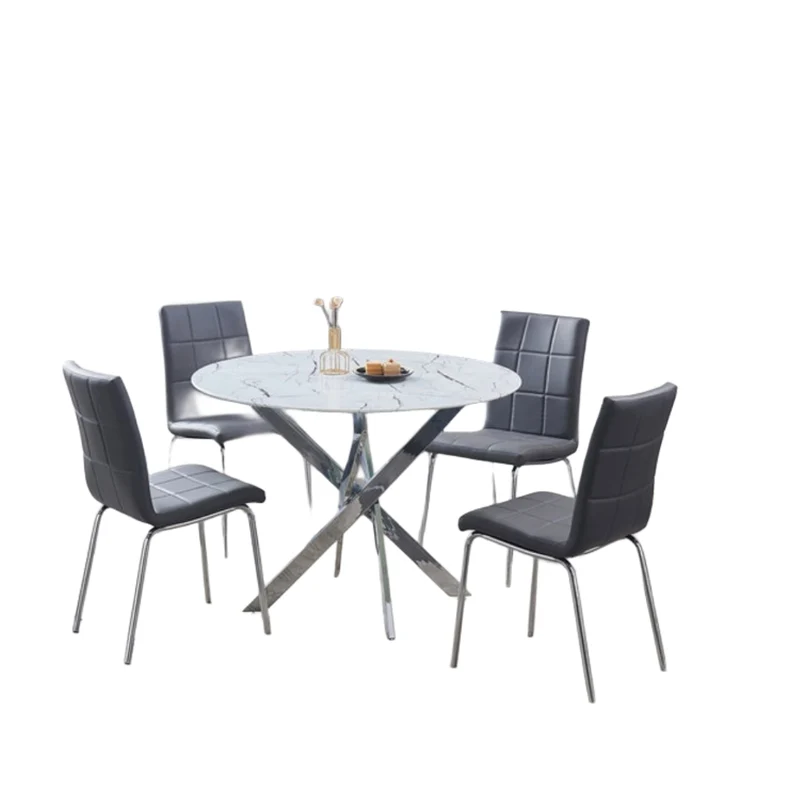 Round Marble Glass Dining Set with Chrome Legs – Model T-1445