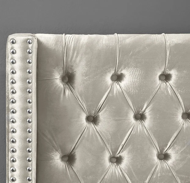 Velvet Fabric Bed with Deep Button Tufting & Nailhead Trim – IF-5892