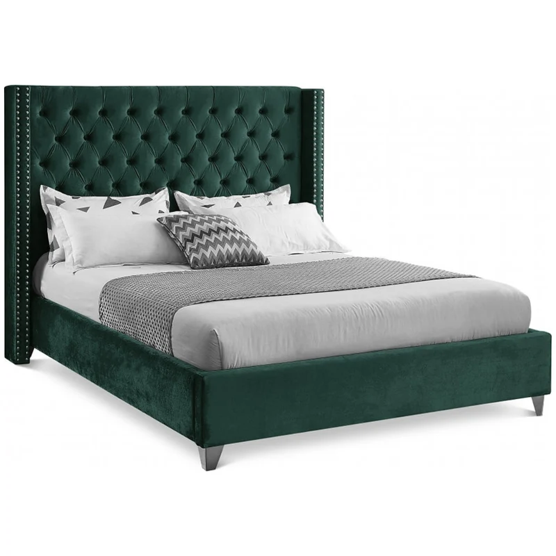 Velvet Wing Bed with Deep Button Tufting & Nailhead Trim – IF-5894