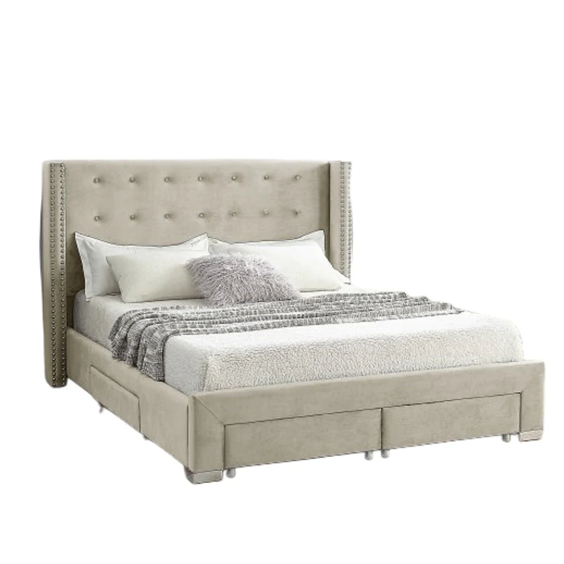 Velvet Fabric Wing Bed with Nailhead Trim and Chrome Legs – Model IF-5320