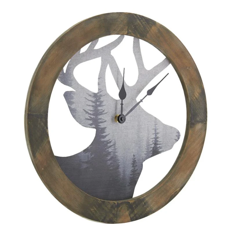 Horloge cerf en pin Ø38 cm