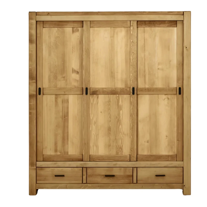 Armoire trois portes coulissantes en épicéa massif huilé miel | DIBONA