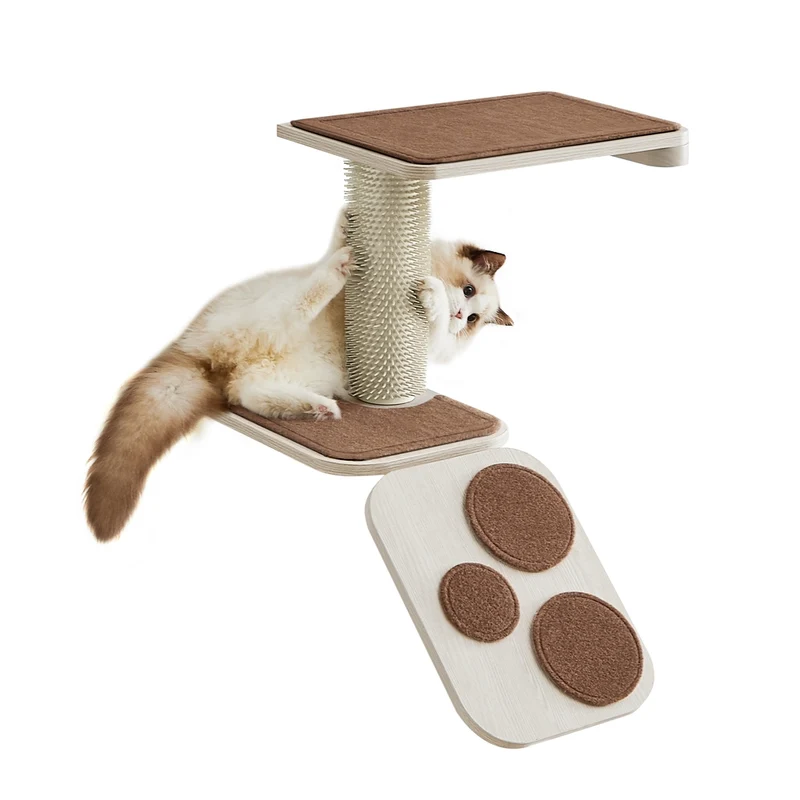 Eacalier pour chat mural avec étagère et auto-toiletteur