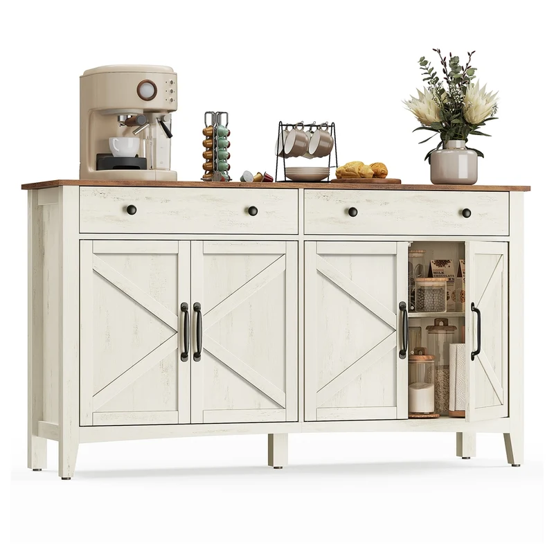 Buffet style campagne blanc rustique et marron miel