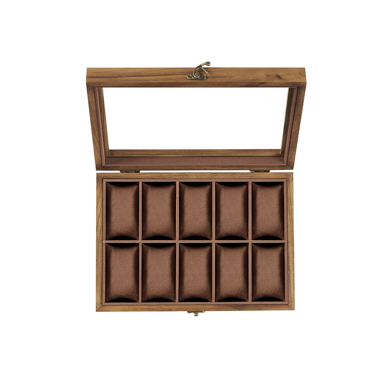 Boîte à montres en bois 6 compartiments noisette
