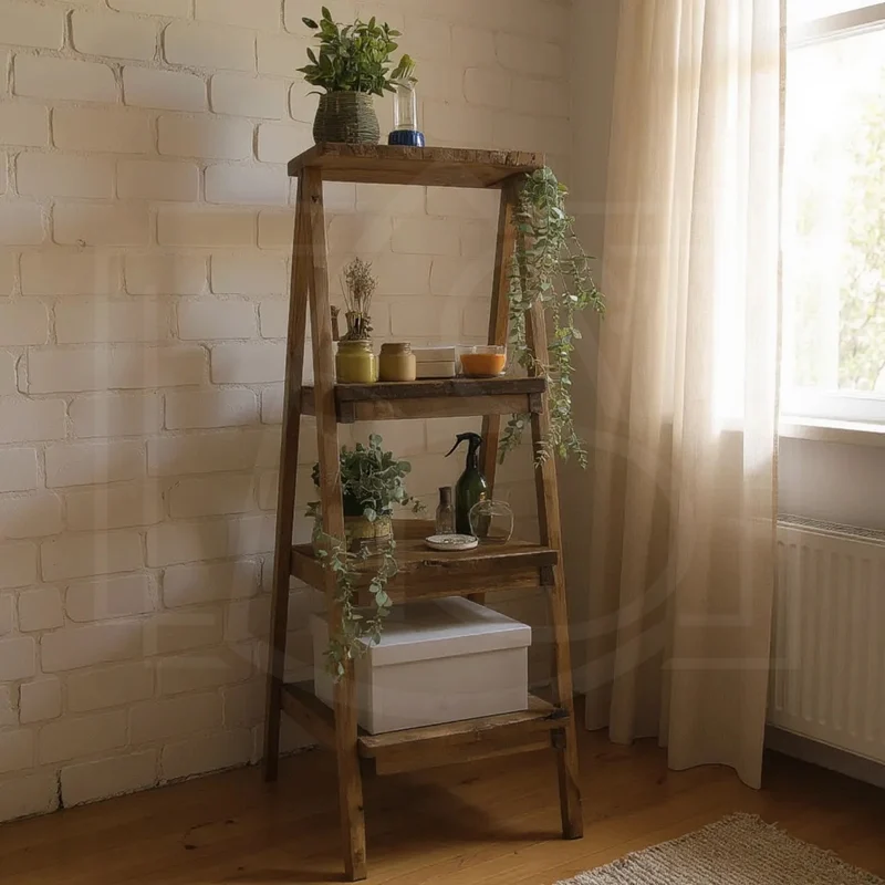 Escabeau déco en bois massif - El Hierro – étagère et porte-plante avec option tiroir 🌿✨