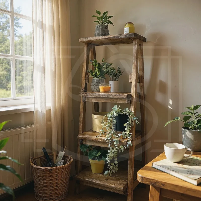 Escabeau déco en bois massif – étagère et porte-serviette avec option tiroir 🌿