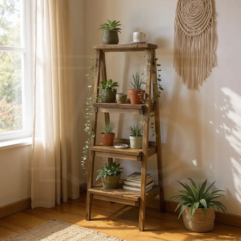 Escabeau déco en bois massif – étagère et porte-serviette avec option tiroir 🌿