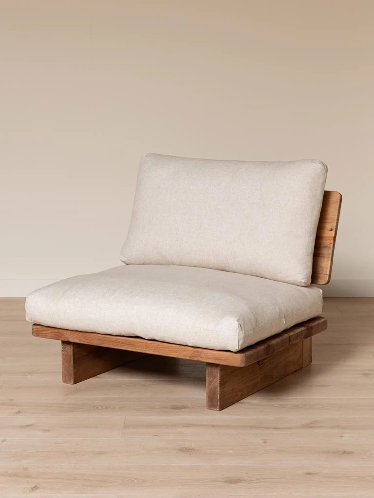 Fauteuil Tissu Beige & Pin Recyclé