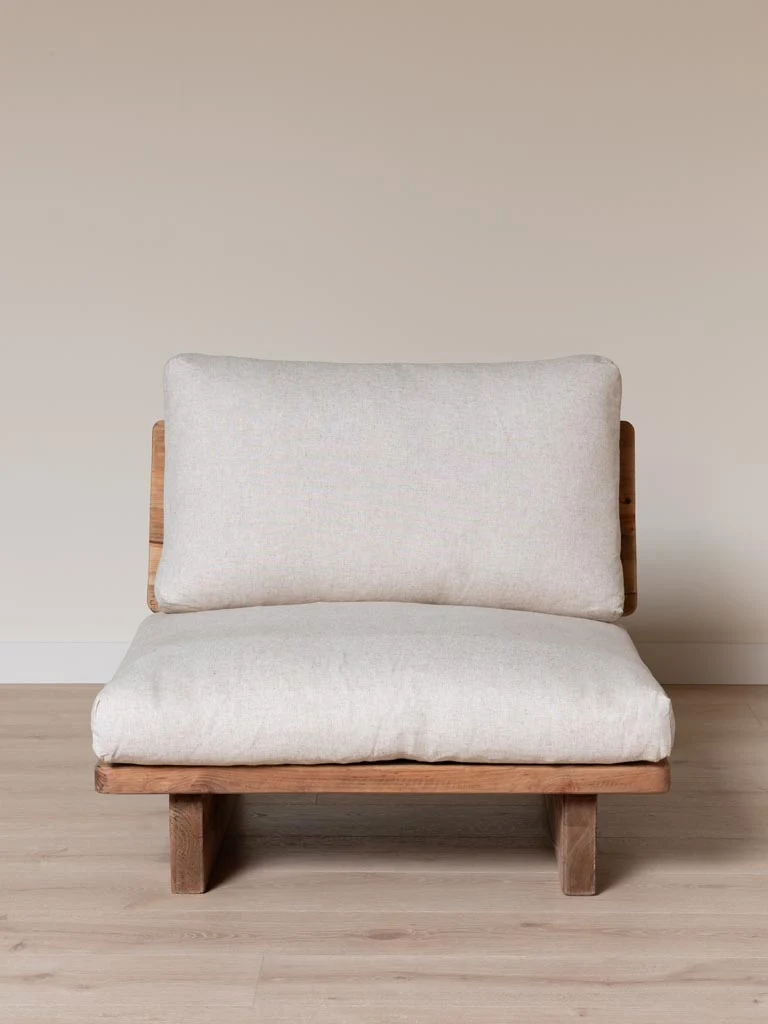 Fauteuil Tissu Beige & Pin Recyclé