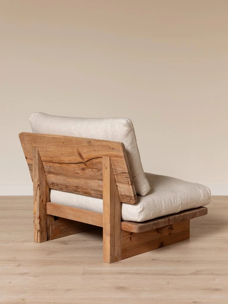 Fauteuil Tissu Beige & Pin Recyclé