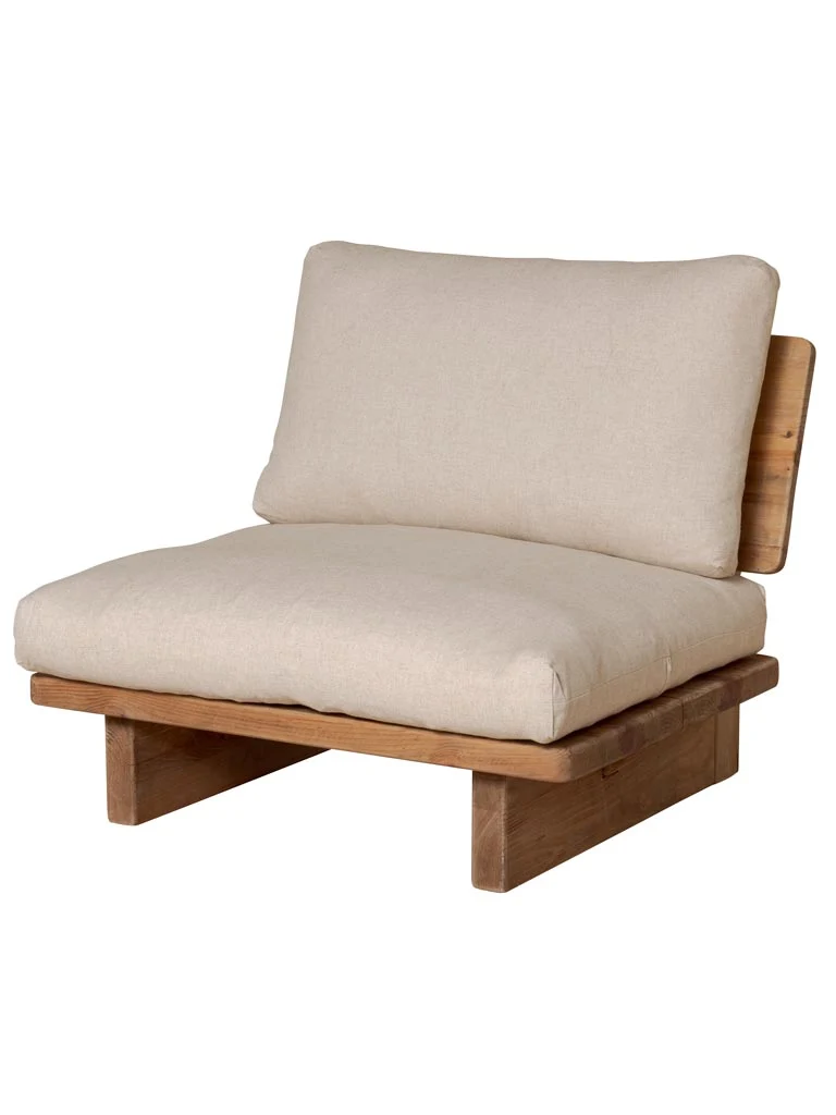 Fauteuil Tissu Beige & Pin Recyclé