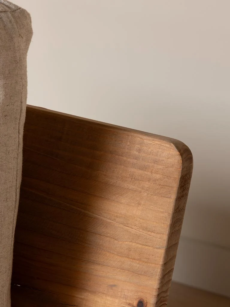 Fauteuil Tissu Beige & Pin Recyclé