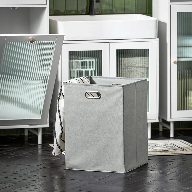 SoBuy BZR116-W Armoire à Linge avec Sac à Linge Corbeille à Linge Panier à Linge Amovible Meuble Bas de Salle de Bain