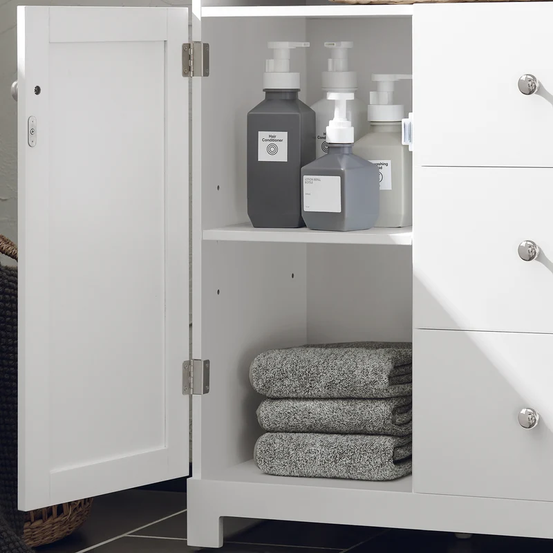 SoBuy BZR107-W Meuble de Rangement Salle de Bain, Meuble Demi-Colonne, Meuble Bas, Armoire Toilettes WC, Placard
