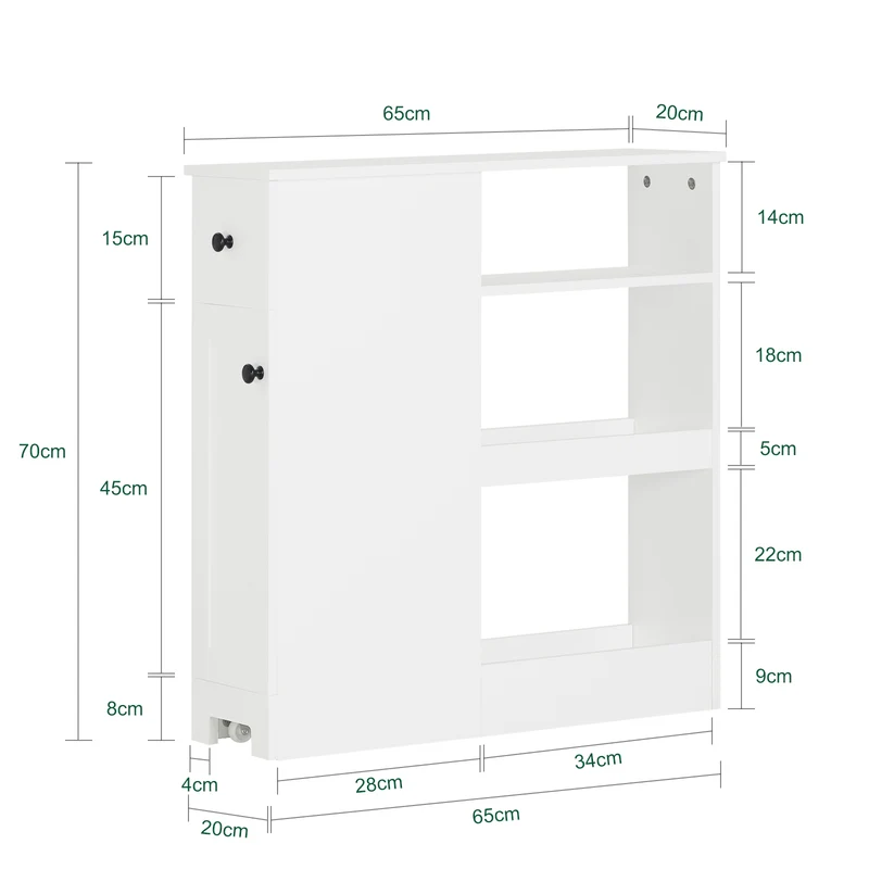 SoBuy BZR106-W Meuble de Rangement Salle de Bain Étroit sur Roulettes, Support Papier Toilette, Armoire Toilettes WC Compact Chariot de Stockage