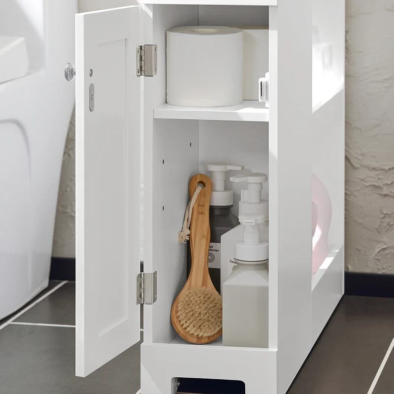 SoBuy BZR106-W Meuble de Rangement Salle de Bain Étroit sur Roulettes, Support Papier Toilette, Armoire Toilettes WC Compact Chariot de Stockage