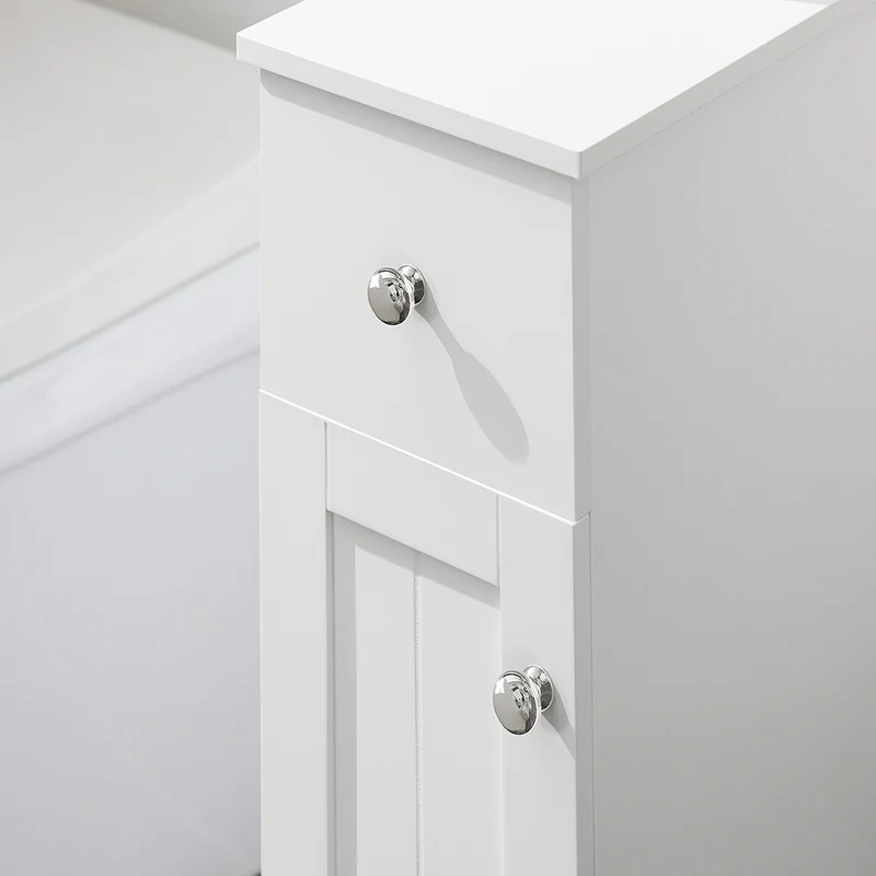 SoBuy BZR106-W Meuble de Rangement Salle de Bain Étroit sur Roulettes, Support Papier Toilette, Armoire Toilettes WC Compact Chariot de Stockage