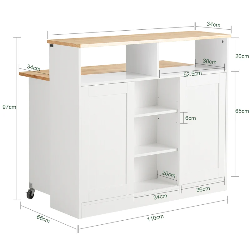 SoBuy FSB36-WN Buffet de Rangement avec Portes Coulissantes et Plan de Travail Extensible, Armoire de Cuisine, Meuble Multifonction 110×66×97 cm